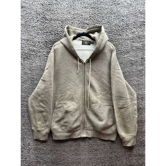 Double RL Ralph Lauren Fleece-Lined Full Zip Hoodie Heather Gray Mens Size XL